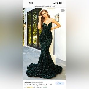 EMERALD, sequins, strapless, Evening Gown